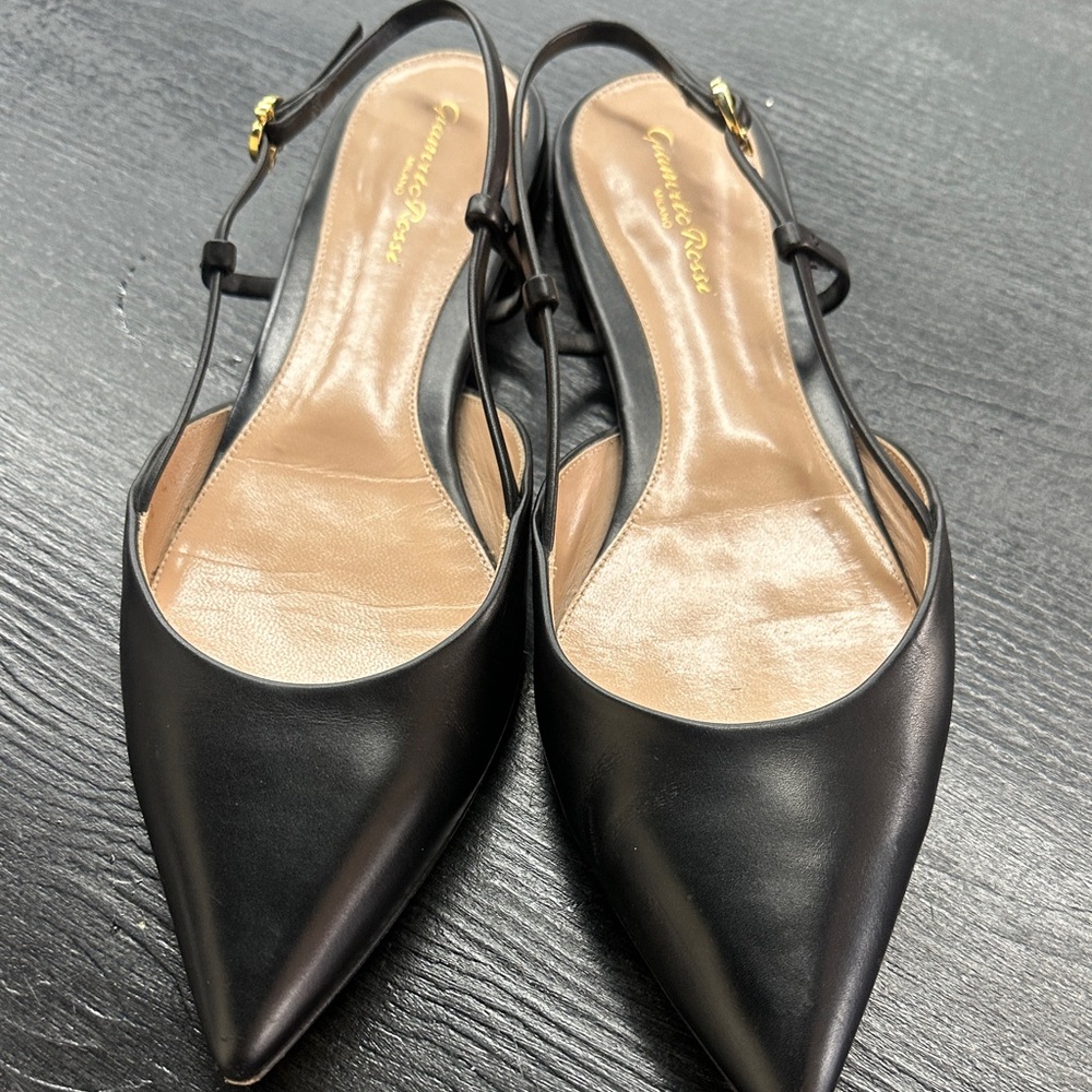 Gianvito Rossi Black Pointed Slingback Heels